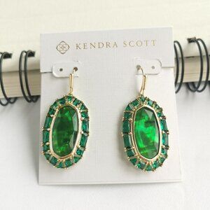 Kendra Scott Elle Kelly Green Gold Crystal Frame Earrings NEW